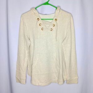 Sportelle Lace Up Grommet V-Neck Lightwght Hoodie Pocket Sweatshirt Top Small